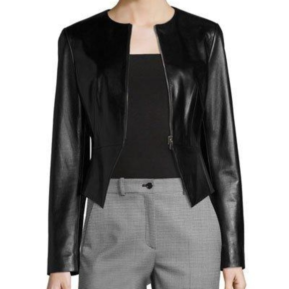 MICHAEL KORS Modern Leather Peplum Jacket Black